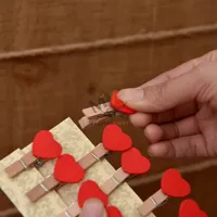 Mini pinces en bois avec motif coeur_ 10pièces