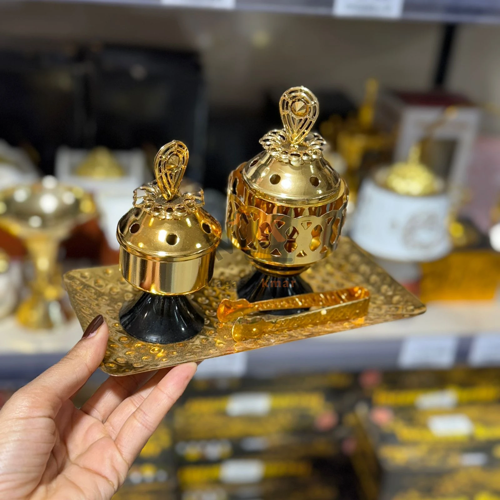 Set encens en métal avec 2 mabkhra + plateau et pince – Accessoire déco oriental