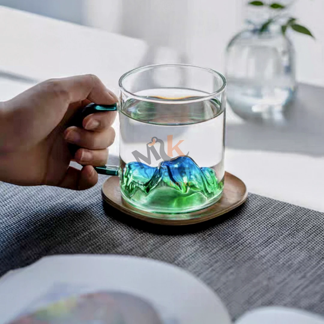 Tasse en verre avec poignée et motif montagne 300 ml