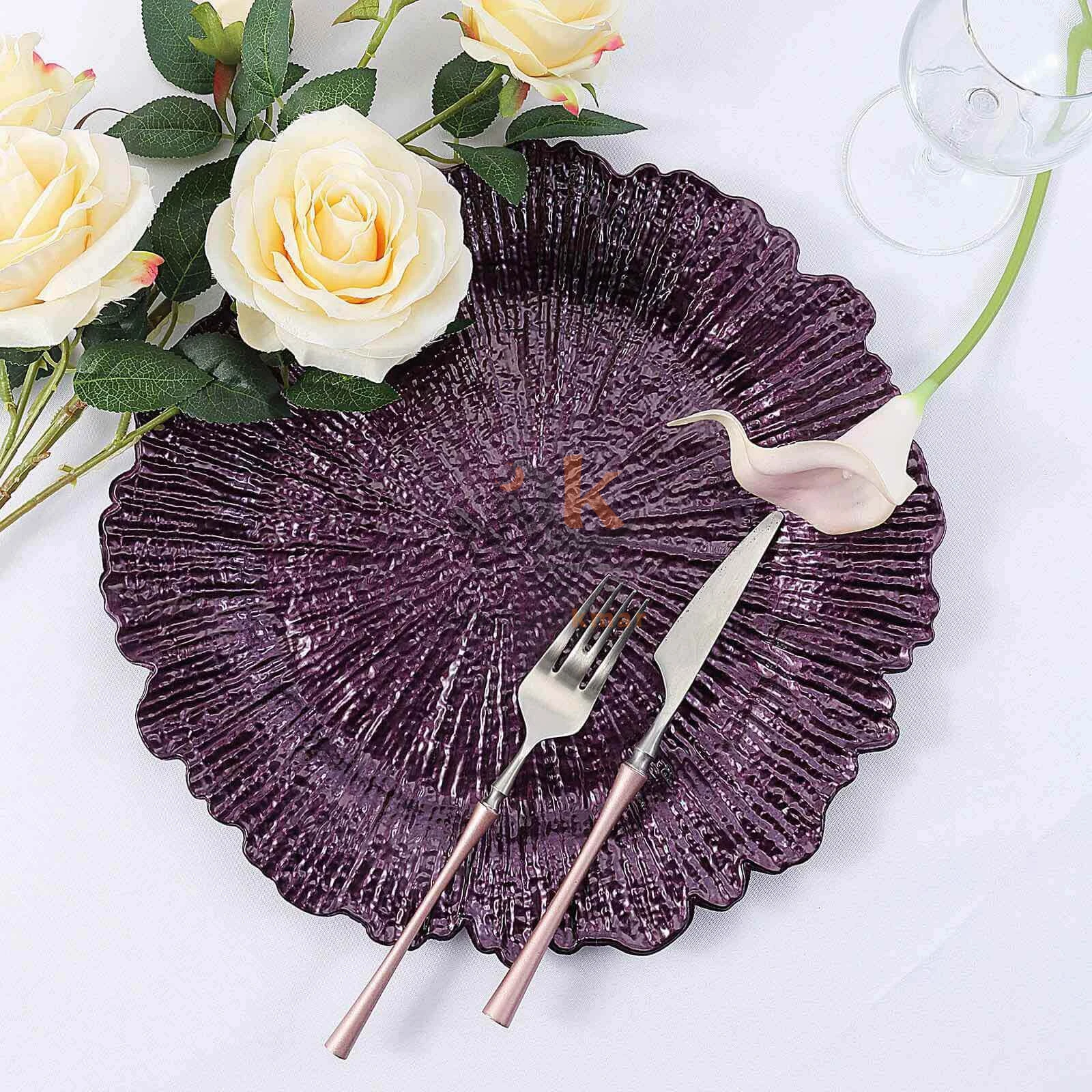 Plat rond violet en verre 21 cm – Élégant pour service et présentation