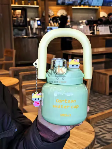 Thermos/ bouteille en inox avec paille motif lapin– 500 ml