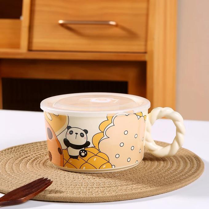 Bol en céramique avec manche et couvercle en plastique