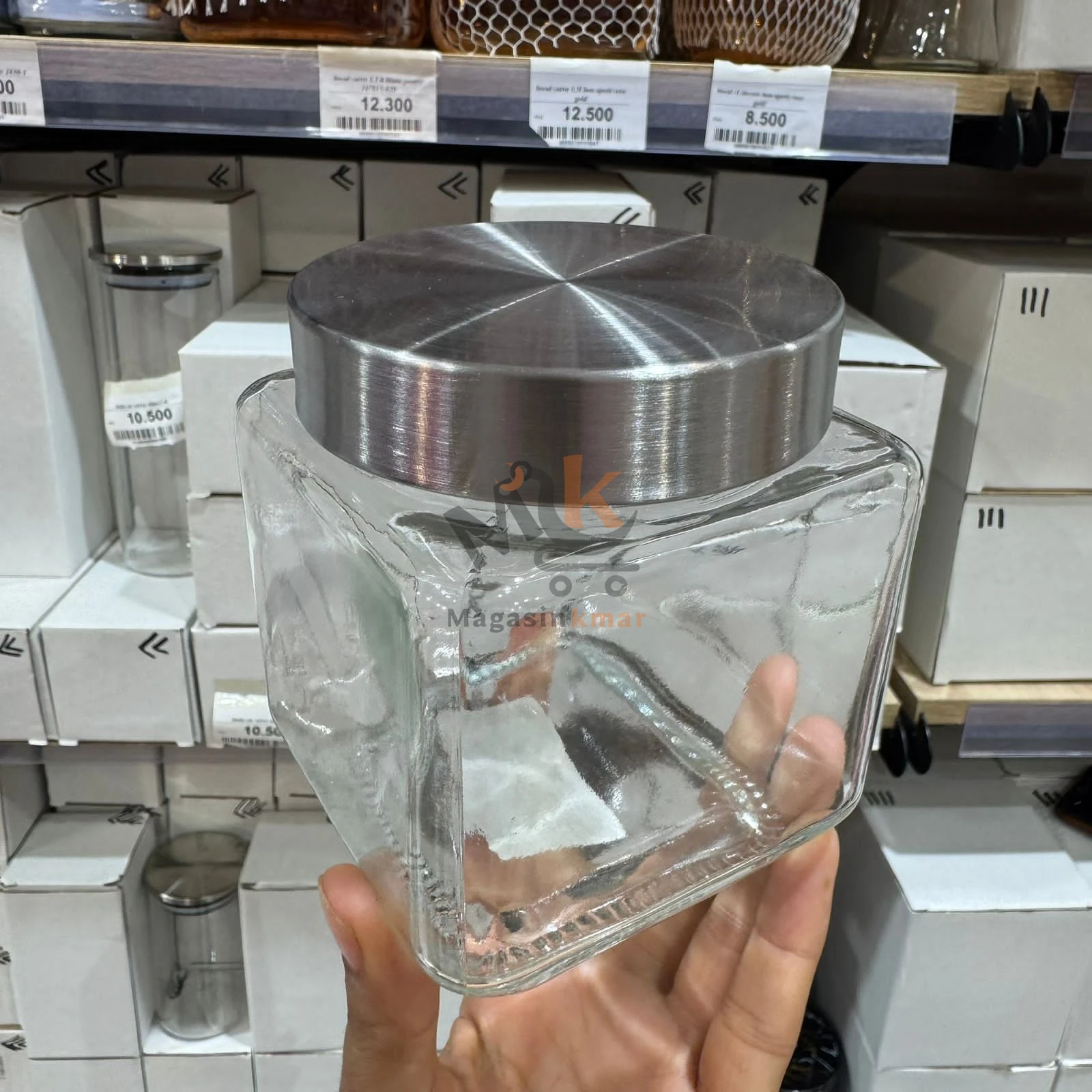 Bocal carrée en verre avec couvercle en plastique -13 cm