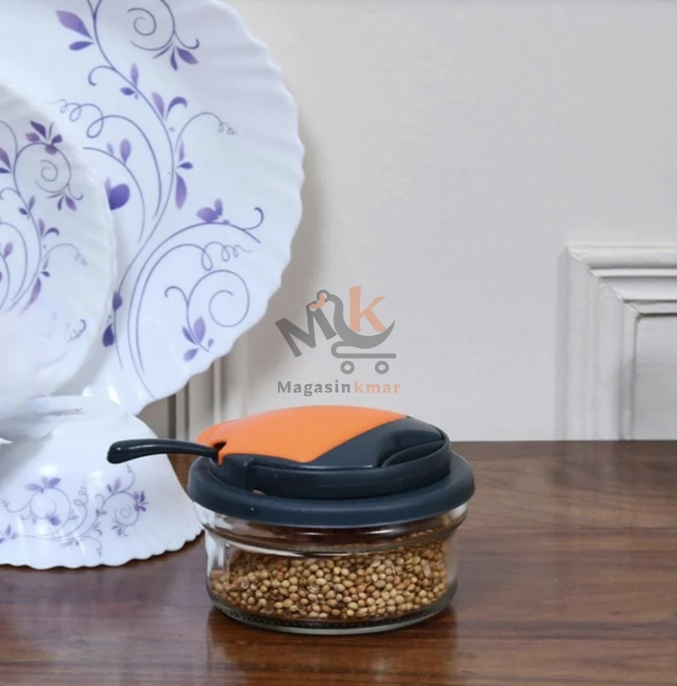 Boite en verre avec couvercle et cuillère en plastique_ 410ml