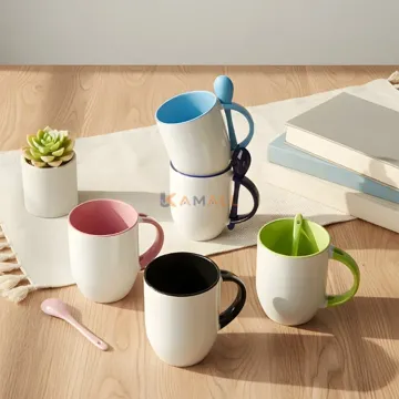 Chope en Céramique 300 ml avec Cuillère – Tasse Élégante pour Café, Thé et Chocolat Chaud