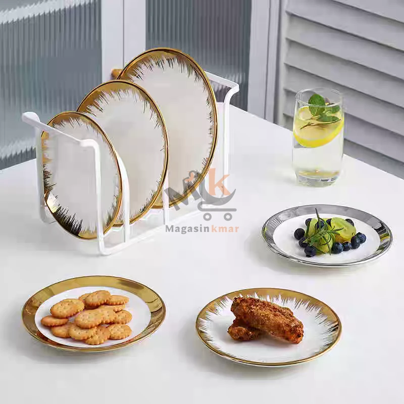 Assiette en céramique avec touche dorée – 23 cm – Élégance pour table raffinée