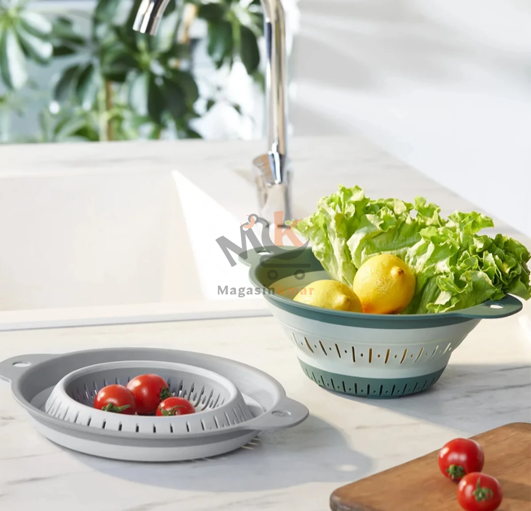 Passoire ronde pliable en plastique alimentaire 1.8L – Sans BPA, pratique et gain de place