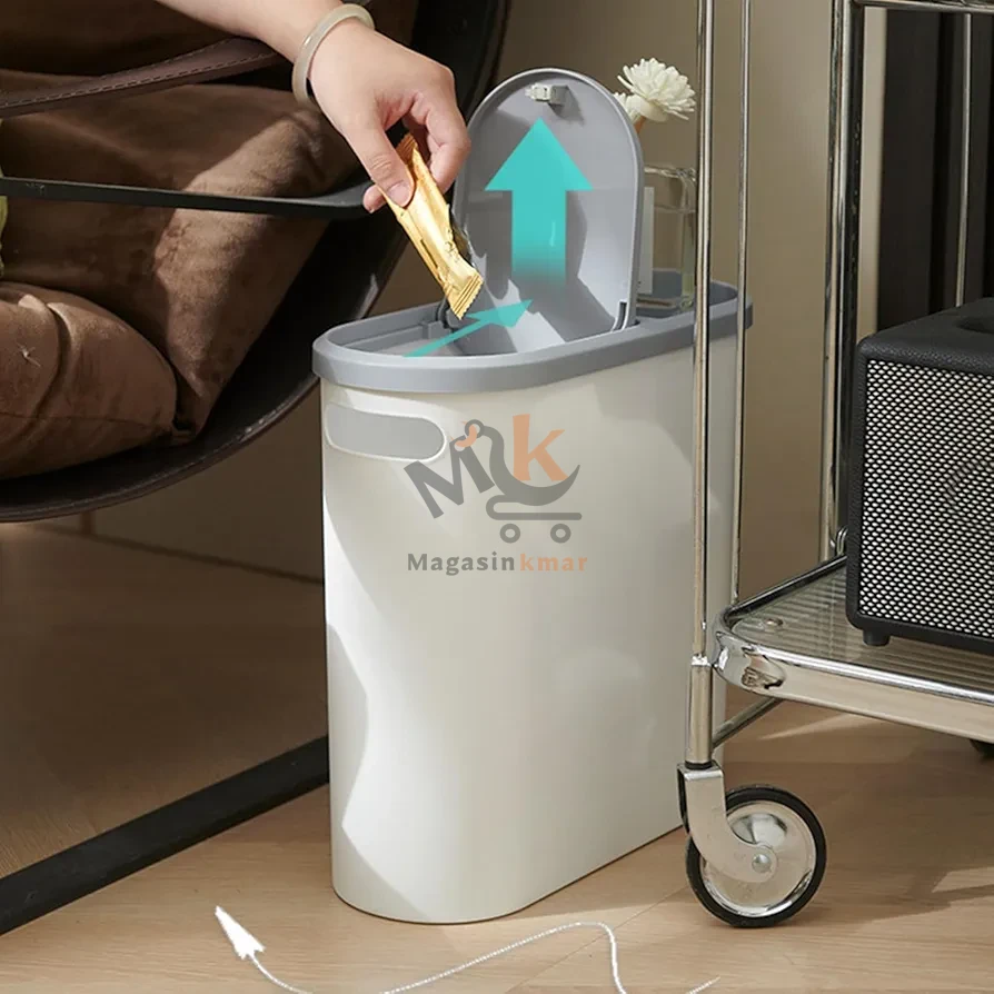 Poubelle rectangulaire avec couvercle en plastique – 10 L – Design compact pour cuisine ou salle de bain