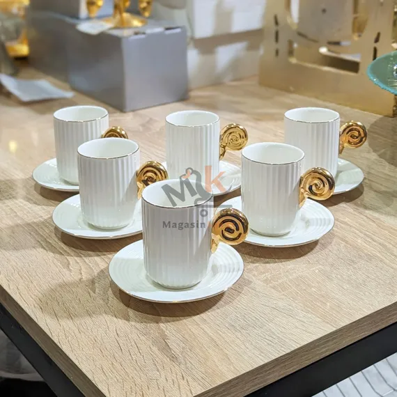 Service de 6 tasse et sous tasse café noir en céramique