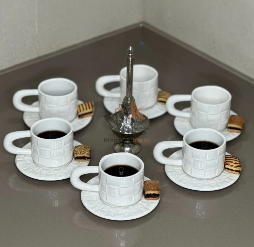 Service de 6 tasse et sous tasse café noir en céramique