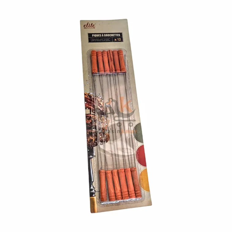 Lot de 12 piques à brochette en métal – Manche en bois 41 cm pour grillades