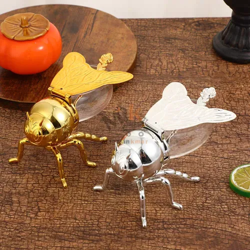 Boîte à miel en verre forme abeille avec cuillère