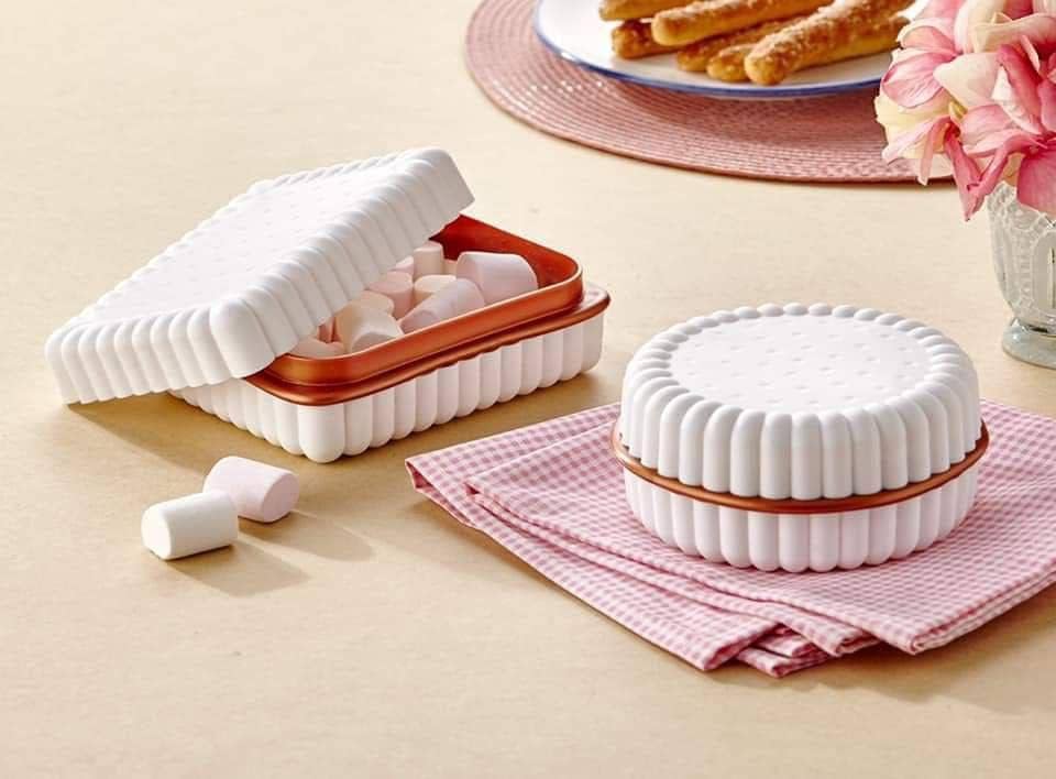 Ensemble de 2 boîtes à biscuits rondes et carrées