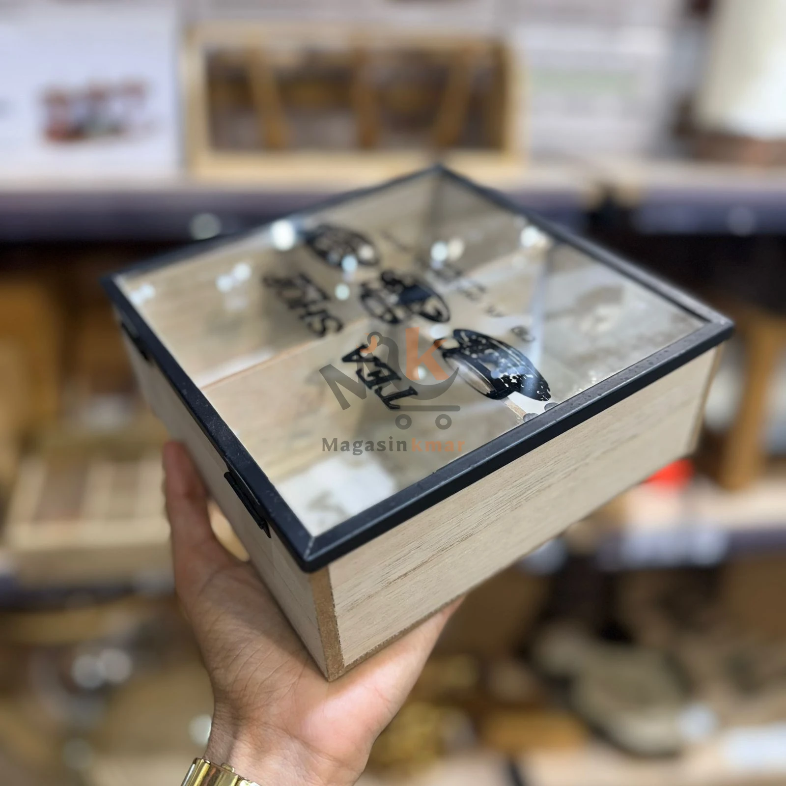 Boîte à thé en bois à 4 compartiments