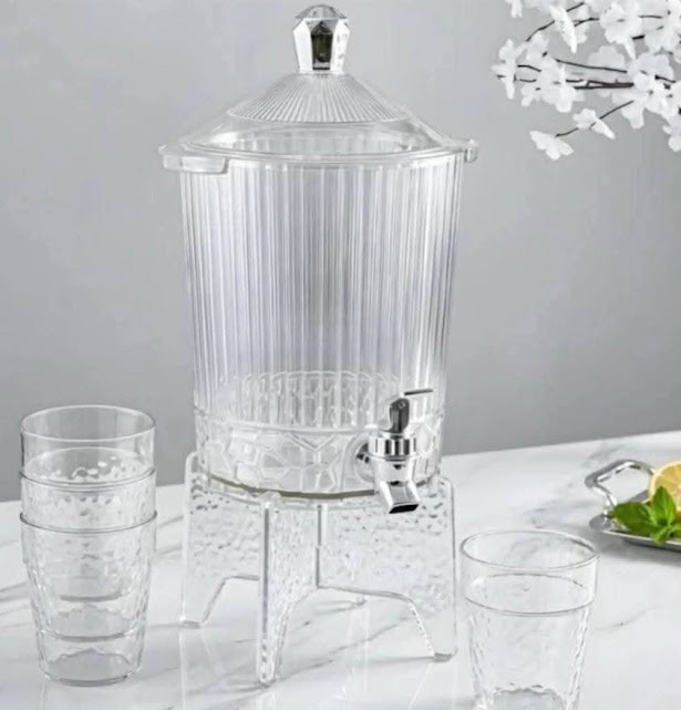 Distributeur de Boissons 4,3 L en Plexiglas avec Support et 4 Gobelets de 300 ml
